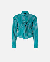 Camicia cropped a righe con fiocco - | Pinko