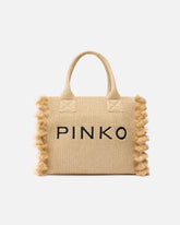 Borsa shopper media Beach in rafia con logo e nappine - | Pinko