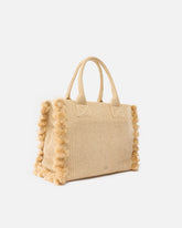Medium Beach shopping tote in raffia with logo and tassels - | Pinko