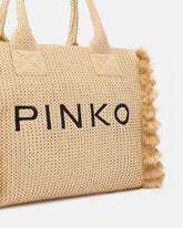 Medium Beach shopping tote in raffia with logo and tassels - | Pinko