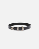 Błyszczący skórzany pasek z metalicznymi wykończeniami 3 cm - | Pinko