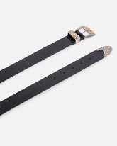 Błyszczący skórzany pasek z metalicznymi wykończeniami 3 cm - | Pinko