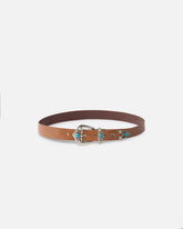 Leather belt with turquoise stones, 3 cm - | Pinko