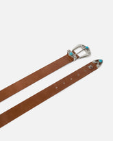 Leather belt with turquoise stones, 3 cm - | Pinko