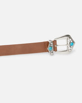 Leather belt with turquoise stones, 3 cm - | Pinko
