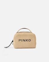 Small raffia bag with logo and handle - | Pinko