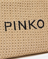 Trousse piccola in rafia con logo e manico - | Pinko