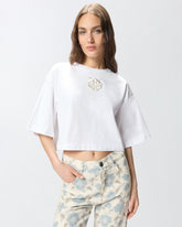 Cropped t-shirt με κέντημα Love Birds - | Pinko