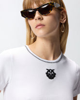 T-shirt en maille côtelée avec broderie Love Birds - | Pinko