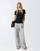 Fine-rib T-shirt with Love Birds embroidery - Multicolor Black-White | Pinko