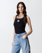 Ribbed vest top with Love Birds embroidery - | Pinko