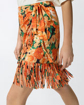 Gonna corta con frange e stampa Botanic Garden - | Pinko
