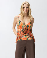 Top smanicato con frange e stampa floreale - | Pinko