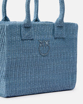 Borsa shopper piccola Beach in rafia con logo Love Birds - | Pinko