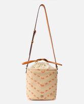 Bucket Mini crossbody bag in raffia with chevron motif - | Pinko