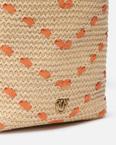 Bucket Mini crossbody bag in raffia with chevron motif - | Pinko