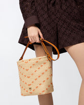 Bucket Mini crossbody bag in raffia with chevron motif - Multicolor Yellow-Orange | Pinko