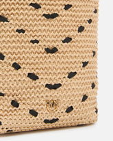 Borsa a tracolla piccola Bucket Mini in rafia con motivo chevron - | Pinko