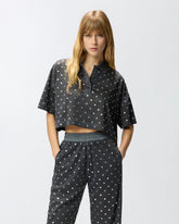 Cropped mesh polo shirt with mirror detail - | Pinko