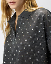 Cropped mesh polo shirt with mirror detail - | Pinko