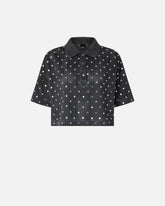 Cropped mesh polo shirt with mirror detail - | Pinko