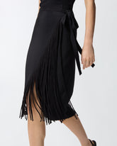 Gonna a portafoglio longuette con frange - | Pinko