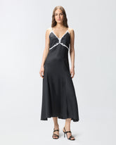 Abito lungo con inserti in pizzo - | Pinko