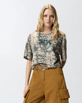 Cropped T-shirt with snake print and Love Birds - | Pinko