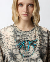 Cropped T-shirt with snake print and Love Birds - | Pinko