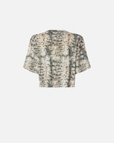 T-shirt cropped con stampa snake e Love Birds - Multicolor Beige-Nero | Pinko