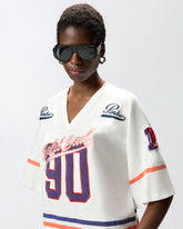 T-shirt cropped con scollo a V e patch logate - | Pinko