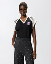 T-shirt con scollo a V e patch logate - Multicolor Nero-Burro | Pinko
