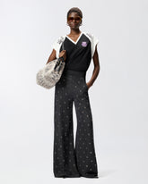 T-shirt with V-neck and branded patches - | Pinko