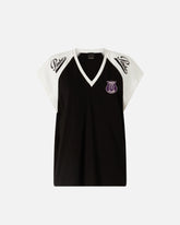 T-shirt con scollo a V e patch logate - | Pinko