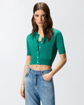 Cropped, short-sleeved cardigan with collar - | Pinko