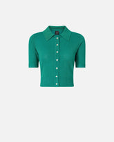 Cropped, short-sleeved cardigan with collar - | Pinko