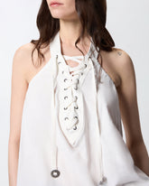 Lightweight top with laces and Texan details - | Pinko