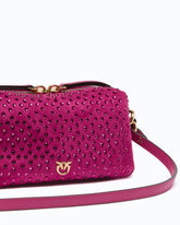 Fully rhinestoned mini suede-effect crossbody Boston bag - | Pinko