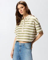 Polo cropped in jersey a righe con colletto strutturato - | Pinko