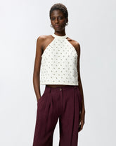 Top all'americana con disegno rombi e strass - | Pinko