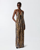 Abito lungo con scollo all'americana e stampa animalier - | Pinko