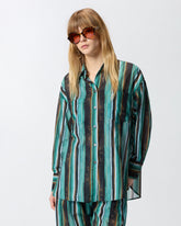 Cotton shirt with brushstroke-effect stripes - | Pinko