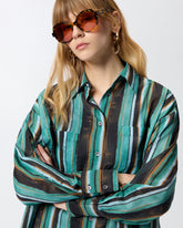 Cotton shirt with brushstroke-effect stripes - | Pinko