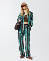 Pantaloni morbidi in cotone con righe effetto pennellato - | Pinko