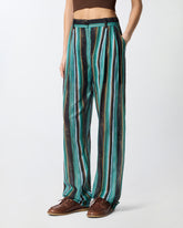 Pantaloni morbidi in cotone con righe effetto pennellato - | Pinko