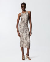 Abito midi aderente a costine con stampa snake - | Pinko