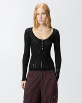 Maglia serafino leggera in cotone a costine - | Pinko
