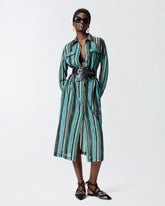 Abito chemisier midi in cotone con righe effetto pennellato - | Pinko