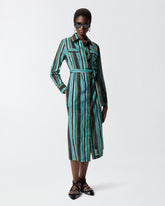 Abito chemisier midi in cotone con righe effetto pennellato - | Pinko