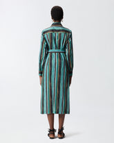 Abito chemisier midi in cotone con righe effetto pennellato - | Pinko